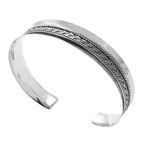 Gorgeous Concave Braid and Rope 7" Cuff Bangle Bracelet | Wholesale 925 Sterling Silver Jewelry | Main