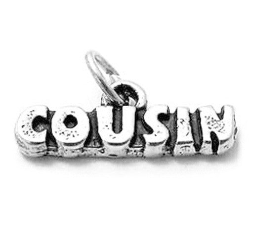 Classy "Cousin" Calligraphy Charm. Wholesale Sterling Silver Charms - Jewelry