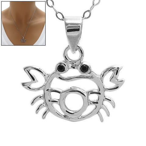 Adorable Crab Pendant with Black CZ Eyes | Wholesale 925 Sterling Silver Pendants - Jewelry | Main
