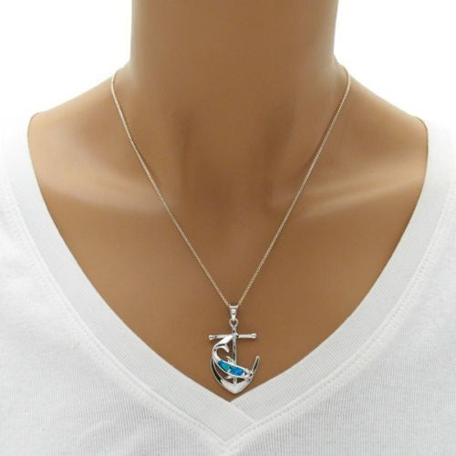 Dashing Created Opal Anchor & Dolphin Pendant | Wholesale 925 Sterling Silver Jewelry | Alternate