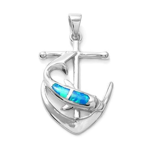 Dashing Created Opal Anchor & Dolphin Pendant | Wholesale 925 Sterling Silver Jewelry | Main