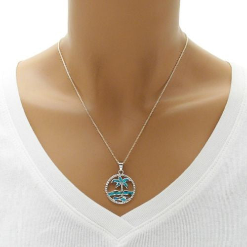Stunning Created Opal Beach Scenery Pendant | Wholesale 925 Sterling Silver Pendants - Jewelry | Alternate