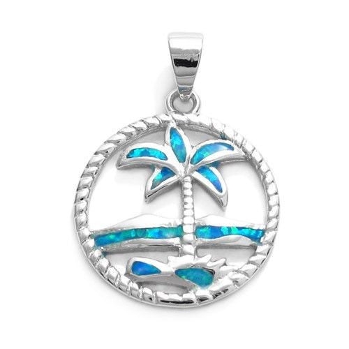 Stunning Created Opal Beach Scenery Pendant | Wholesale 925 Sterling Silver Pendants - Jewelry | Main