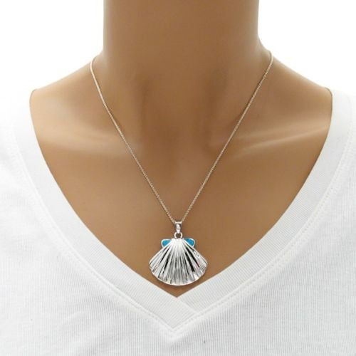 Stunning Created Opal Large Seashell Pendant | Wholesale 925 Sterling Silver Pendant - Jewelry | Alternate