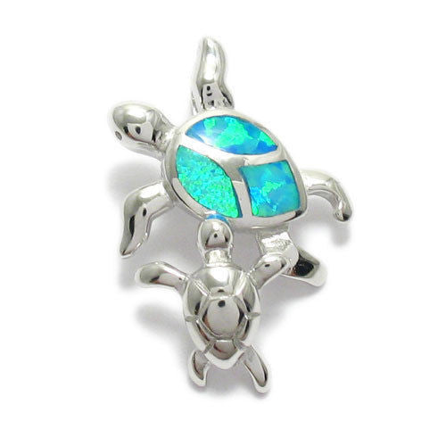Lovely Created Opal Mother and Baby Turtle Pendant | Wholesale 925 Sterling Silver Pendant - Jewelry | Alternate