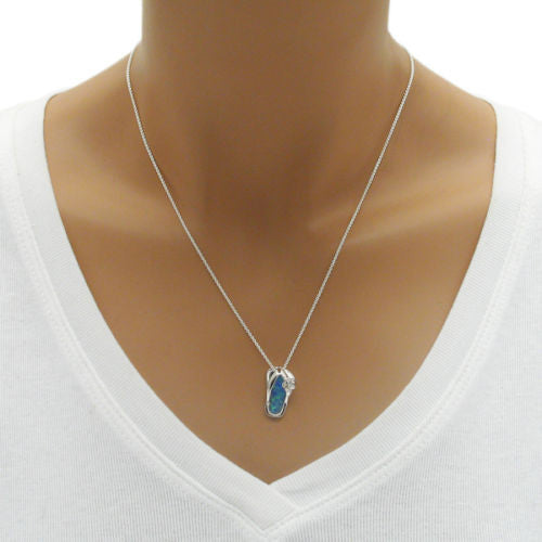 Beautiful Created Opal Sandal Pendant with CZ Flower | Wholesale 925 Sterling Silver Pendant - Jewelry | Alternate
