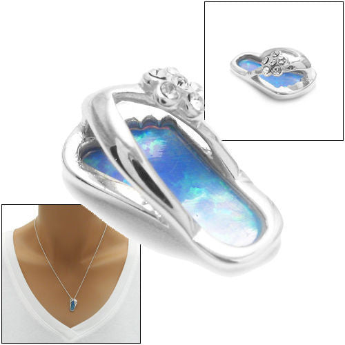 Beautiful Created Opal Sandal Pendant with CZ Flower | Wholesale 925 Sterling Silver Pendant - Jewelry | Main