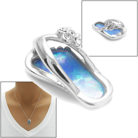 Beautiful Created Opal Sandal Pendant with CZ Flower | Wholesale 925 Sterling Silver Pendant - Jewelry | Main