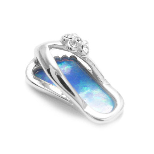 Beautiful Created Opal Sandal Pendant with CZ Flower | Wholesale 925 Sterling Silver Pendant - Jewelry | Alternate