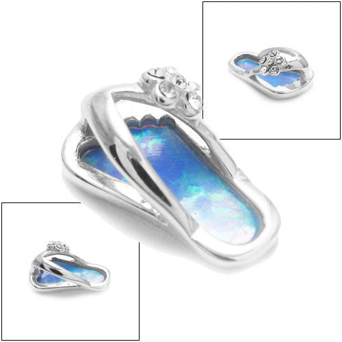 Beautiful Created Opal Sandal Pendant with CZ Flower | Wholesale 925 Sterling Silver Pendant - Jewelry | Alternate
