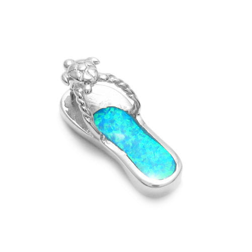 Radiant Created Opal Sandal Pendant with Turtle | Wholesale 925 Sterling Silver Pendant - Jewelry | Alternate