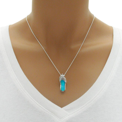 Radiant Created Opal Sandal Pendant with Turtle | Wholesale 925 Sterling Silver Pendant - Jewelry | Alternate