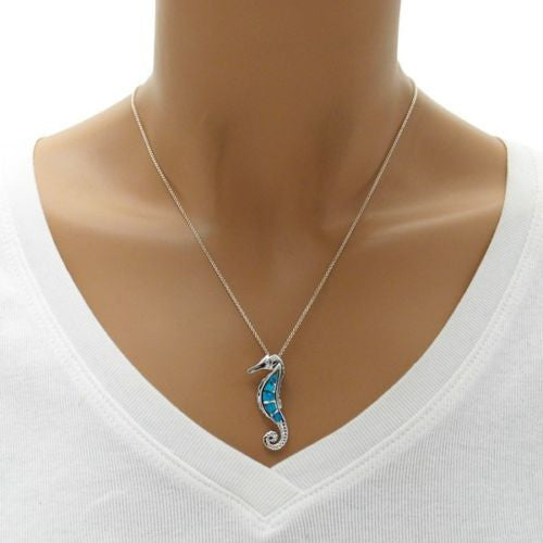 Pretty Created Opal Sea Horse Slide Pendant | Wholesale 925 Sterling Silver Pendant | Alternate