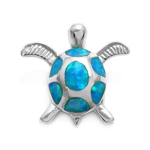 Beautiful Sea Turtle Slide Pendant with Created Blue Opal | Wholesale 925 Sterling Silver Pendant Jewelry | Main