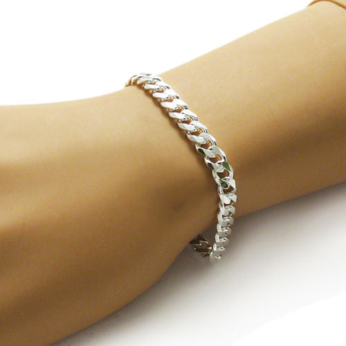 Polished Cuban Link Chain Bracelet - 7mm | Wholesale 925 Sterling Silver Jewelry | Alternate