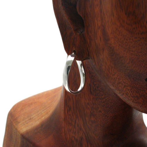 Curved Large 5mm Wide Flat Oval Hoop Snap Latch Earrings | Wholesale Sterling Silver Jewelry | Alternate