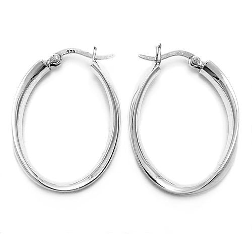 Curved Large 5mm Wide Flat Oval Hoop Snap Latch Earrings | Wholesale Sterling Silver Jewelry | Alternate