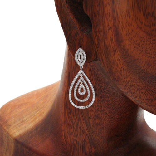 Dazzling CZ embellished teardrop shaped hanging earrings | Wholesale 925 Sterling Silver Jewelry | Alternate photo