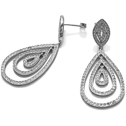 Dazzling CZ embellished teardrop shaped hanging earrings | Wholesale 925 Sterling Silver Jewelry | Item photo