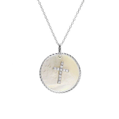 Gorgeous CZ Cross on Pearl Pendant Necklace | Wholesale 925 Sterling Silver Pendant - Jewelry | Main
