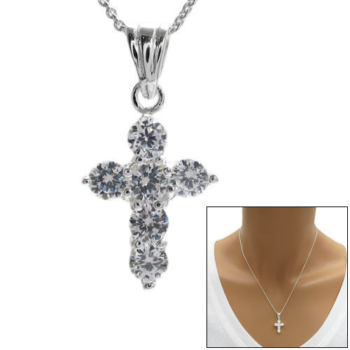 Elegant Cross Pendant with Sparkly CZs | Wholesale 925 Sterling Silver Pendant - Jewelry | Main