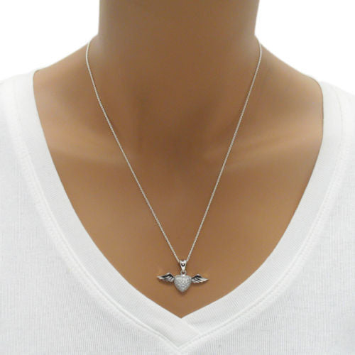 CZ embellished flying winged heart pendant | Wholesale 925 Sterling Silver Jewelry | Alternate photo