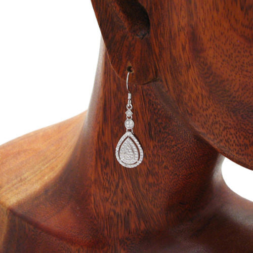 Sparkling CZ embellished teardrop shaped hook earrings | Wholesale 925 Sterling Silver Jewelry | Alternate photo