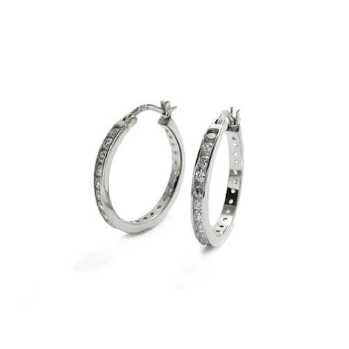 Chic CZ Eternity Hoop Earrings in 18mm | Wholesale Sterling Silver Jewelry | Alternate