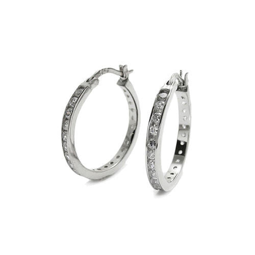 Chic CZ Eternity Hoop Earrings in 20mm | Wholesale Sterling Silver Jewelry | Alternate