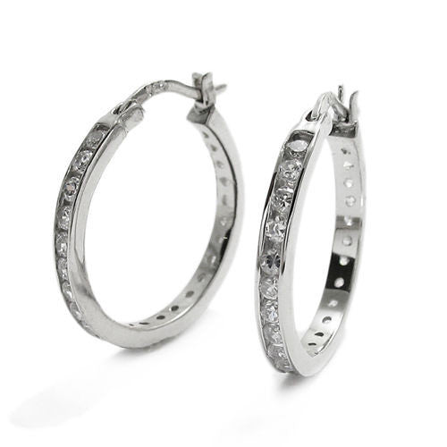 Chic CZ Eternity Hoop Earrings in 24mm | Wholesale Sterling Silver Jewelry | Alternate