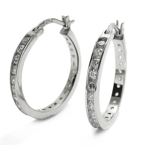 Chic CZ Eternity Hoop Earrings in 31mm | Wholesale Sterling Silver Jewelry | Alternate