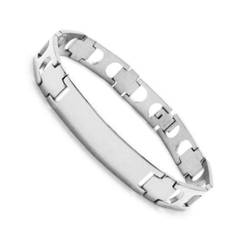 Elegant "D" link bracelet with engravable plate | Wholesale 316L Stainless Steel Jewelry | Steel photo