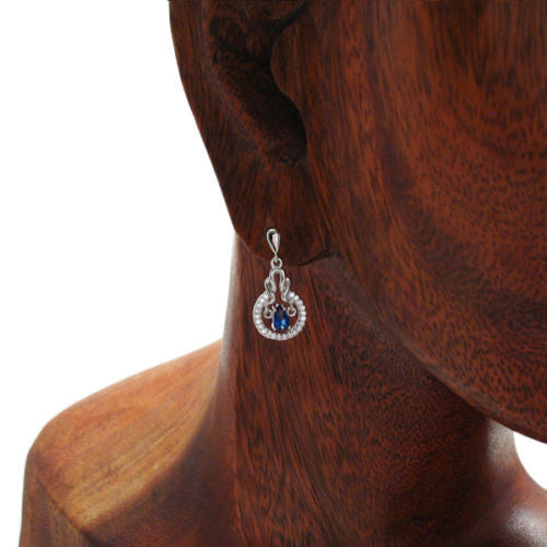 Dangling 0.25 Carat Pear Cut CZ with Blue Accents Earrings | Wholesale Sterling Silver Jewelry | Alternate