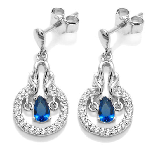 Dangling 0.25 Carat Pear Cut CZ with Blue Accents Earrings | Wholesale Sterling Silver Jewelry | Alternate