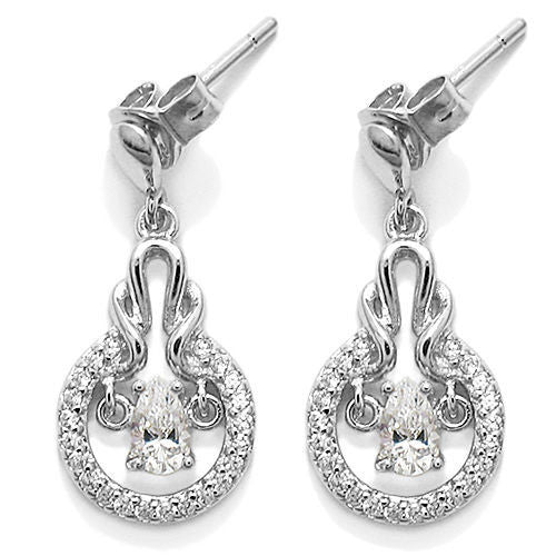 Dangling 0.25 Carat Pear Cut CZ with Clear Accents Earrings | Wholesale Sterling Silver Jewelry | Alternate