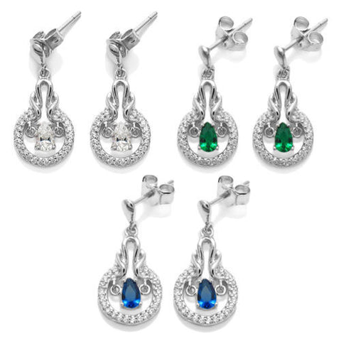 Dangling 0.25 Carat Pear Cut CZ with Different Color Accents Earrings | Wholesale Sterling Silver Jewelry | Main