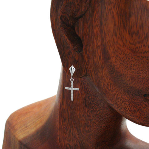 Dangling 0.40 Carat Micro-Pave CZ Cross Post Earrings | Wholesale Sterling Silver Jewelry | Alternate