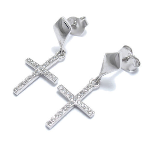 Dangling 0.40 Carat Micro-Pave CZ Cross Post Earrings | Wholesale Sterling Silver Jewelry | Main
