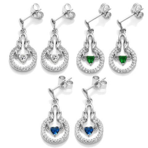 Dangling 0.75 Carat Heart CZ with Different Color Accents Earrings | Wholesale Sterling Silver Jewelry | Main