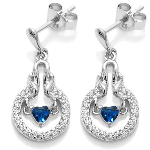 Dangling 0.75 Carat Heart CZ with Blue Accents Earrings | Wholesale Sterling Silver Jewelry | Alternate