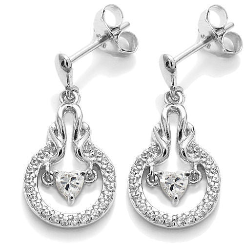 Dangling 0.75 Carat Heart CZ with Clear Accents Earrings | Wholesale Sterling Silver Jewelry | Alternate