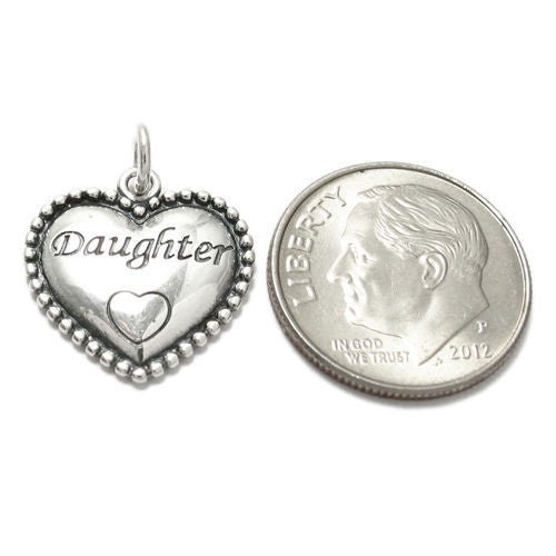 "Daughter" in beaded heart charm | Wholesale 925 Sterling Silver Charms - Jewelry - Accessories | Alternate photo