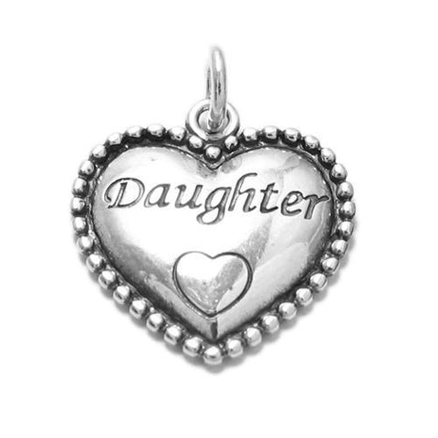 "Daughter" in beaded heart charm | Wholesale 925 Sterling Silver Charms - Jewelry - Accessories | Main photo
