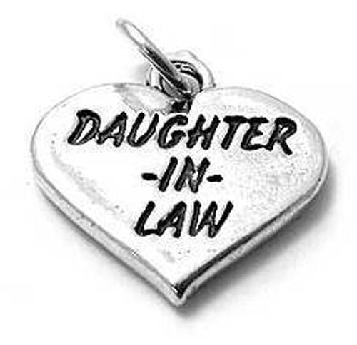 Dainty "Daughter-In-Law" Heart Charm. Wholesale Sterling Silver Charms - Jewelry