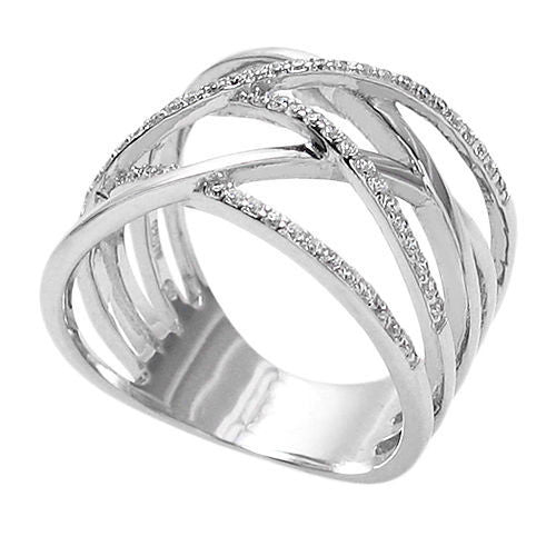 Sterling silver crisscross ring with CZ stone embellishments | Wholesale sterling silver rings | Main photo.