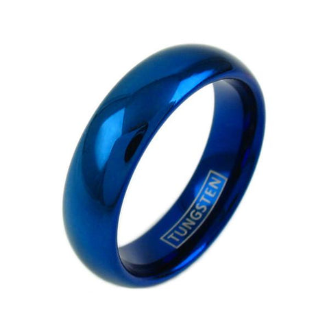 Polished Cobalt Blue dome tungsten wedding band | 6mm width | Wholesale Tungsten Rings - Wedding Bands | Diagonal photo
