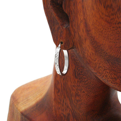 Stylish Dia Cut Design Oval Hoop Earrings | Wholesale Sterling Silver Jewelry | Alternate