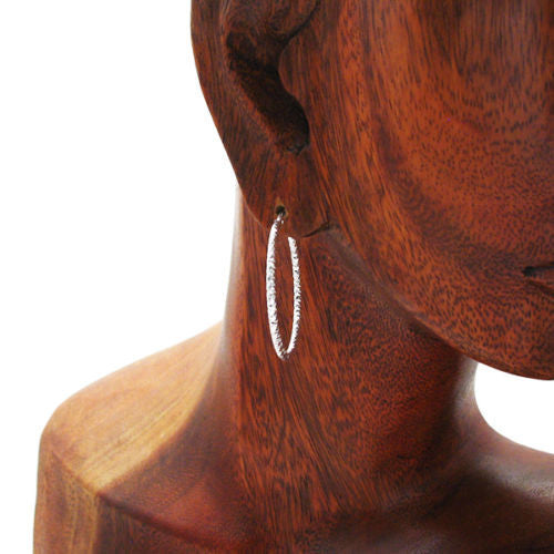 Pretty Dia Cut Faceted Hoop Earrings in 35mm | Wholesale Sterling Silver Jewelry | Alternate