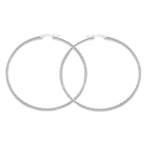 Sterling Silver Pretty Dia Cut Faceted Hoop Earrings 65mm