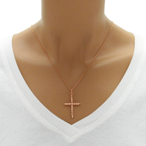 Dainty Dia Cut Multi-Bead Cross Pendant - Rose Gold | Wholesale 925 Sterling Silver Pendant - Jewelry | Alternate